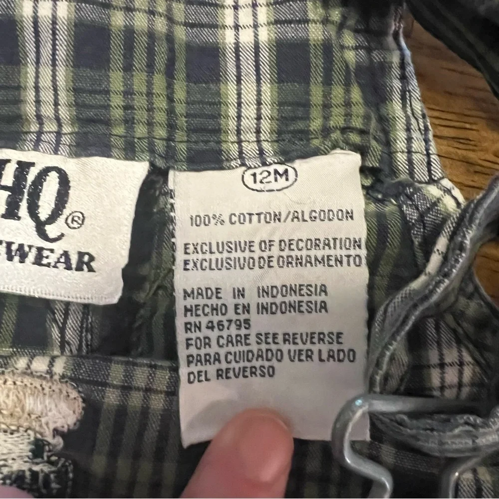 Vintage KHQ Sportswear Baby Overalls 9-12 Months Plaid Monkey Bear 90s Y2K